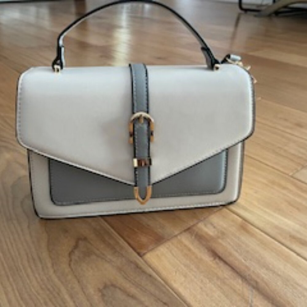 Leather bag - Combo Off white/gray with gold accent